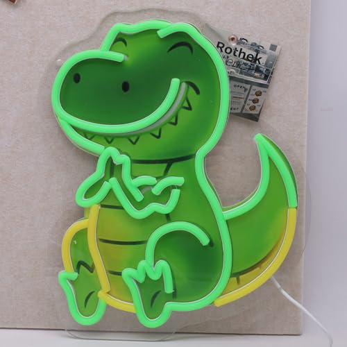 Image of Dinosaur Neon Sign For Wall Decor, Colorful UV Printed Neon Light with Retro Design, LED Artwork for Bar, Bedroom, Game Room, Party Decoration Holiday Birthday Gifts