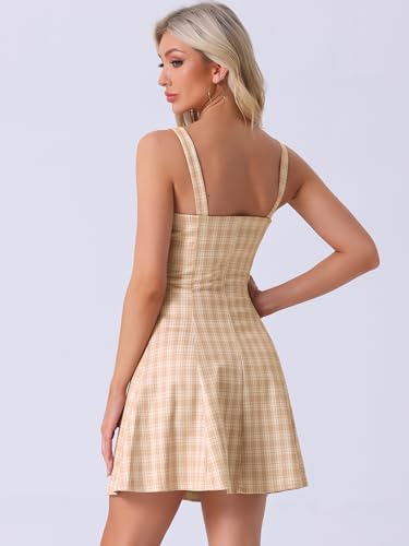Image of Allegra K Women's Plaid Tube Dress Zip Up Strap Sleeveless Party Mini A-Line Dress