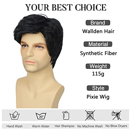 Wallden Hair Short Laeyered Pixie Cut Wigs For Men Glueless Wear And Go Wig Black Heat Resistant Short Synthetic Curly Wig 70S Glueless Male Costume Halloween And Parties Wig (Black) #TOP4