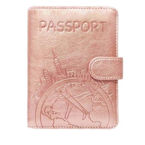Passport Holder Leather Travel Wallet RFID Blocking Passport Cover with Magnetic Closure (Rose Gold)