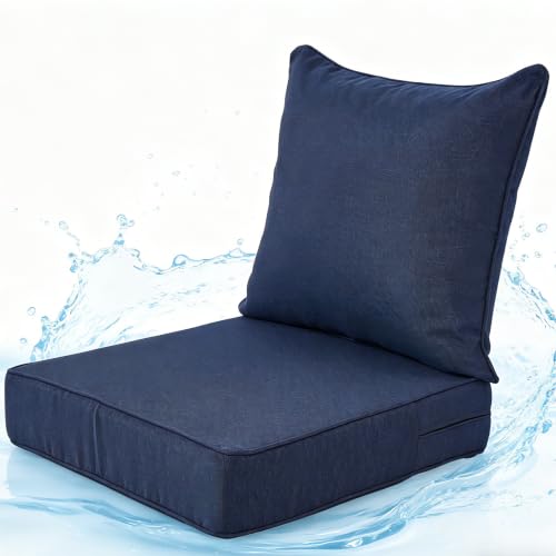 Image of Art Leon Patio Chair Cushions - Outdoor Deep Seat Cushion 24 x 24 30D High Density Foam Waterproof Outdoor Seat Cushion with Non-Slip Backing Patio Cushions for Patio Furniture Garden Bench Navy Blue