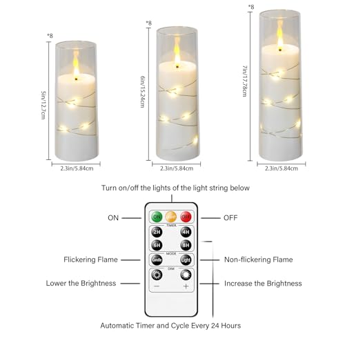 Image of Flameless Candles,with Embedded Star String, Battery Operated Candles Flickering LED Pillar Candles with Remote Control and Timer, Home Decoration Add a Warm and Romantic Atmosphere，Set of 24 (White)