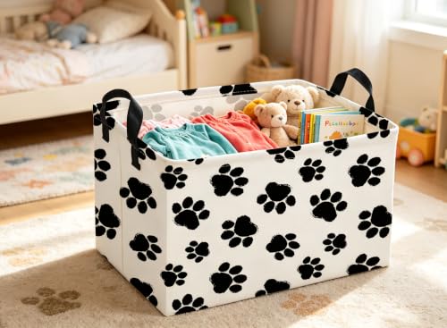 Image of Rectangle Dog Baskets Paw Basket Cute Storage Bin Fish Box for Room Decor Gift Basket(Dog paw)