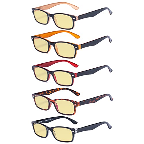 Eyekepper 5 Pack Blue Light Filter Glasses Classic Computer Eyeglasses Yellow Tinted +0.00