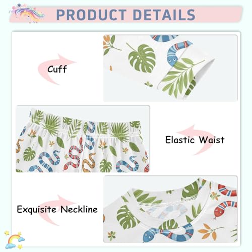 Pajama Sets Long Sleeve Snake Leaves Pattern Print Soft Comfy Sleepwear 2 Piece PJS 3-8T4