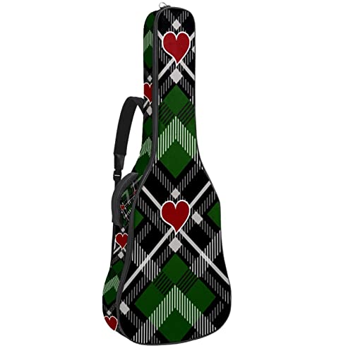 Housse de transport rembourrée en tissu Oxford imperméable avec bandoulière réglable Motif écossais avec cœurs - Les Beatles, Paul McCartney, John Lennon, RIngo Starr, George Harrison Housse de transport rembourrée en tissu Oxford imperméable avec bandoulière réglable Motif écossais avec cœurs
