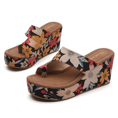Image of Tilocow Wedge Bunion Sandals for Women Platform Slipper High Heel Wedge Flip-Flop Light Weight Ladies Shoes