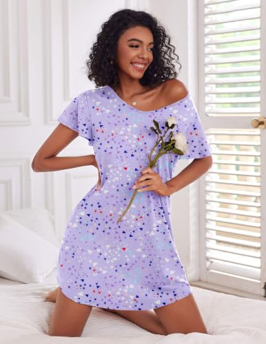 Image of Ekouaer 2 Pack Nightgowns for Women Short Sleeve Nightshirt Soft Sleepdress