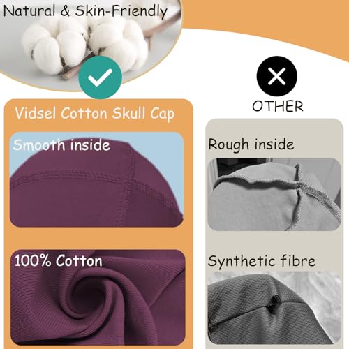 Image of vidsel 100% Cotton Skull Caps Beanie Night Cap Sleep Hats for Men Women | Breathable,Soft,Lightweight Skully Cap,Running Beanie Cycling Helmet Liner,Wicking Head Cover,CPAP Chemo Bald Cap