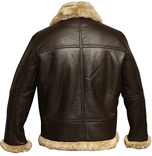 Classic B-3 Sheepskin Leather Bomber Jacket Mens - British Fur Shearling Winter Coat4
