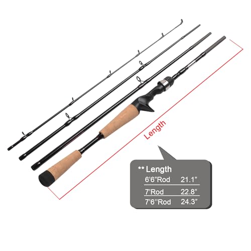 Fiblink Caña de Pescar Baitcasting de Carbono 4 Piezas 7 Pies Media Pesada Acción Rápida miniatura 5