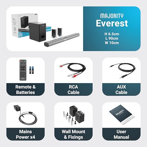 Majority Everest Bluetooth Soundbar für TV Geräte | 300W 5.1 Surround Sound Heimkino Soundsystem | Dolby-Audio Soundbar mit Kabellos Subwoofer & Abnehmbare Satelliten-Lautsprecher | HDMI ARC-Eingang – Bild 7