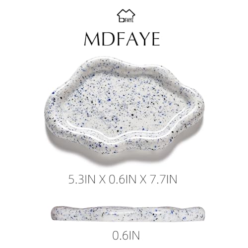 Image of Jewelry Dish Trinket Tray for Women, Ring Dish Holder, Unique Cloud Shape Ceramic Plate Cute Things Vanity Aesthetic Room Decor Mother's Day Birthday (Marble Blue)