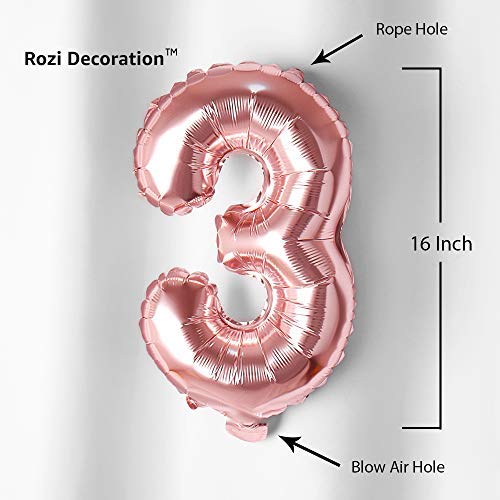 Image of Rozi Decoration 16? Inch Rose Gold 3 Number Foil Balloons Helium Supported | 3 Number Balloon For Birthday | 3Rd Anniversary Decoration Items | 3 Number Balloon Decoration, Pack Of 1