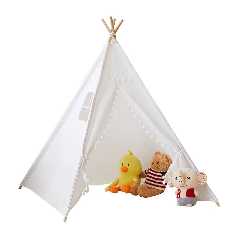 SCIENISH Kids Teepee, 1.6M Foldable Play Tent Canvas Kids Playhouse Teepee Tent for Kids to Play Indoor and Outdoor ，Made of Platane Wood Support and Linen Fabric