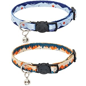 SCENEREAL Natural Scenery Series Breakaway Cat Collar with Bells 2 Pack Soft Adjustable Kitten Collars for Cats Puppies Daily Wearing Mountains