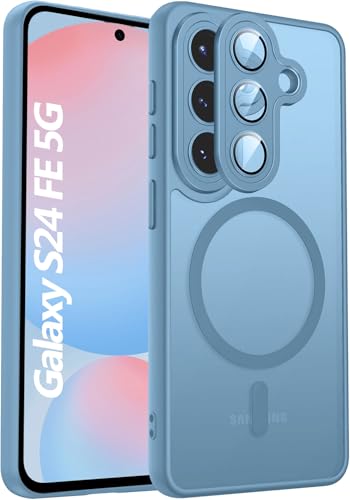 Image of Elzzi Magnetic Magsafe for Samsung S24 Fe 5g Case, Upgraded [Full Camera Protection] [Compatible with Magsafe] [Translucent Matte] Shockproof Protective Phone Case for Men & Women - Official Blue