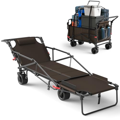 2-in-1 Multifunctional Folding Wagon Carts Convertible Beach Chair 650LBS Large Capacity Foldable Portable Wagon Utility Cart Suitable for Grocery Sports Garden Shopping Camping