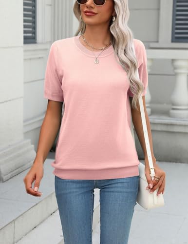 Image of Zeagoo Womens Summer Short Sleeve Tops Crew Neck Lightweight Pullover Sweaters Loose Dressy Casual Blouse Basic Clothes