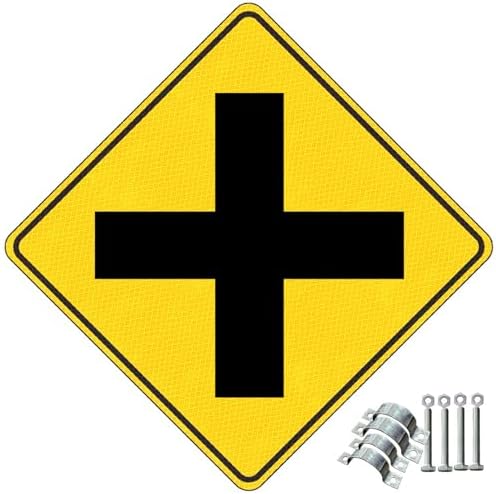 24" x 24" Waterproof Aluminum Cross Road Sign - Durable 4-Way Intersection Metal Sign with Rust-Resistant Finish & Easy Installation Accessories for Posts