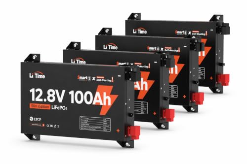 Image of Litime 12V 100Ah Slim Self-Heating LiFePO4 Battery for RV Solar Truck-4Pack