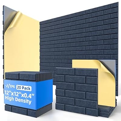 20 Pack Acoustic Panels with Self Adhesive, 12" X 12" X 0.4" High Density Sound Proof Foam Panels for Walls, Soundproof Wall Panel, Brick Sound Absorbing Panel for Home Studio Office Decor Navy Blue