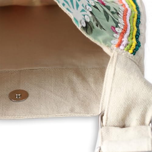 NOVICA Artisan Handmade Embellished Cotton Shoulder Bag Floral from India Handbags Multicolor Ivory Tote Patterned ' Garden Path'3