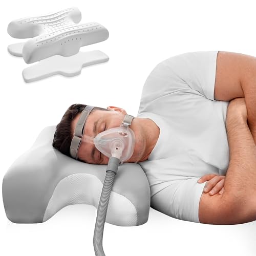 Joynox CPAP Pillow for Larger-Framed Men, Ergonomic Memory Foam Bed Pillow to Reduce Air Leaks, Facial Pressure, Height Adjustable for Side Back Stomach Sleepers, 23.6'x15.74'x5.11'/5.9'