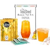 Bubble Tea Kit Gift Box | Tropical Flavour | Mango Bubble Tea Syrup, Passion Fruit Popping Boba, Premium Tea and Paper Straws | Makes 3 Bubble Teas | Vegan | by THE TEASHED