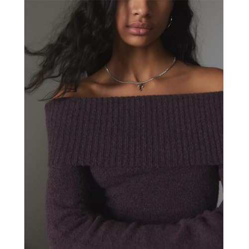 Women Casual Solid Sweater Top Long Sleeve Off Shoulder Ribbed Knit Cropped Shirt Fairy Grunge Fall Y2K Streetwear3