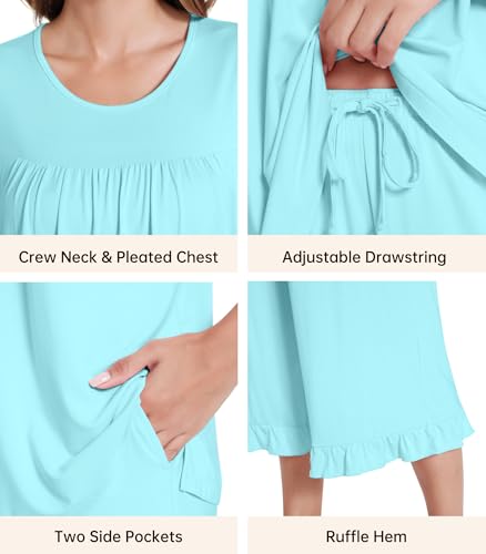 Image of NACHILA Bamboo Viscose Pajamas for Women Pleated Ruffle Tank Top Pjs Set