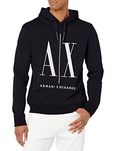 Armani Exchange Herren Hoodie, Maxi Print Logo on Front Sweatshirt, Blue, L