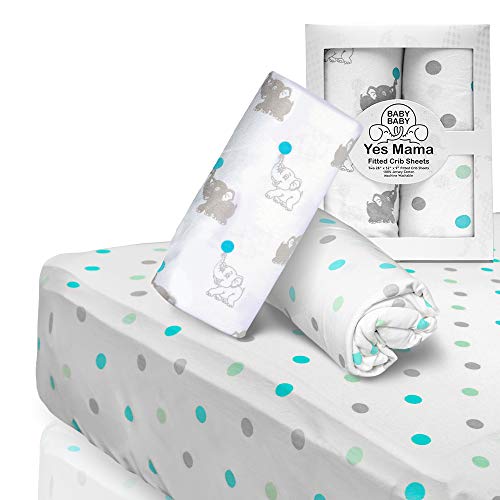 Image of Premium Baby Fitted Crib Sheets for Newborn, Infants, Boys & Girls - 2-Pack - 100% Jersey Cotton - Fits 52"x28" Mattress - Stretchy, Soft, Breathable - Unisex Elephants Design - Baby-Shower Essentials