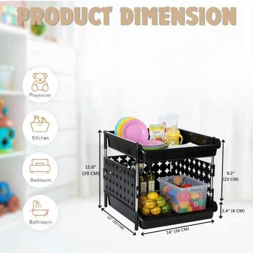 Image of JD Fresh 2 Tier Plastic Storage Drawer Organizer /Stackable Kitchen Organiser Rack /Breathable Design Shelf Storage Stand /Multipurpose Storage Rack for Kitchen, Office, kids room and Pantry (Black)