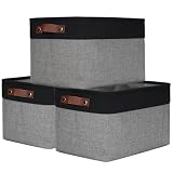 Bagnizer Storage Bins Large Fabric Storage Baskets for Shelves 3 Pack, Decorative Linen Closet Baskets with Handles for Organizing, Shelf, Clothes, Home, Office, 15x11x9.5Inches (Grey&Black)