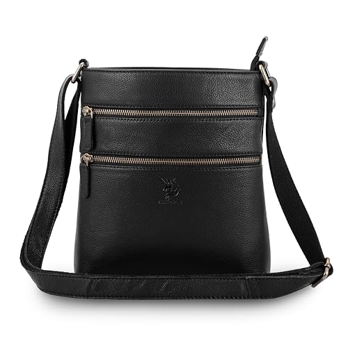 Sac bandoulière en cuir véritable noir pour femme élégante et chic