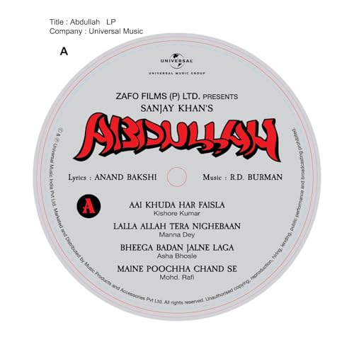 Image of ABDULLAH 180GMS LP R.D.BURMAN (WITH TWO BONUS TRACKS FROM SHAUKEEN) Abdullah - Hindi Film Soundtrack | LP Vinyl Record | Bollywood Classic | Music by R.D. Burman