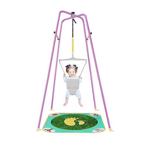 Image of EL&IT·Wings Baby Jumper with Stand, Height-Adjustable Baby Jumpers and Bouncers, Baby Exerciser Suitable for 6-24 Months,Wise Gift Choice for Infant & Toddler (Soft Rug Include) (Purple, Standard)