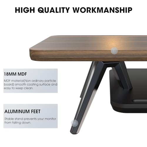 Image of Fenge Dual Monitor Stand, Monitor Stands Riser for 2 monitors, 47.2 Inch Wood Desk Shelf with Storage Organizer and Cable Management for Office Desk Accessories
