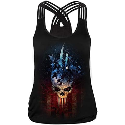 Ocean Plus Mujer Verano Camiseta sin Mangas Bandera del Cráneo Cover