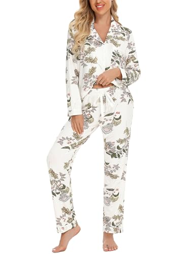Image of Pjmlifecoco Pajamas Set Long Sleeve Womens Button Down Sleepwear Two Piece Nightwear Soft Pj Lounge Sets S-XXL