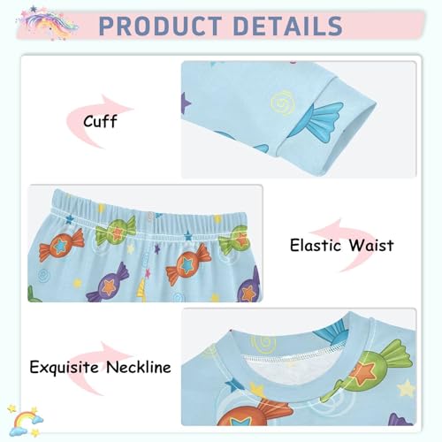Pajama Sets Long Sleeve Candy Pattern with Stars Soft Comfy Sleepwear 2 Piece PJS 3-8T4