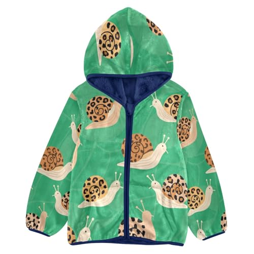 Snail Pattern on Green Background Toddler Fleece Jacket Girl Boys Hooded Fleece Jacket Coat Warm Outwear Zip-up 3-10T