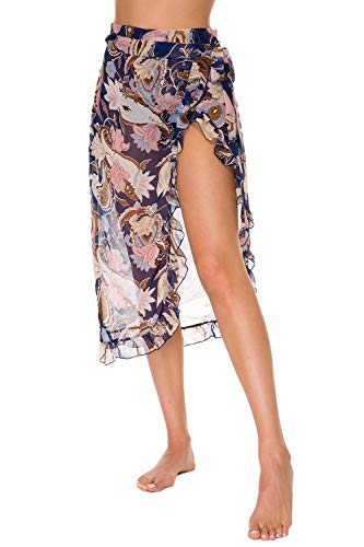 Womens Solid and Floral Fringeless(TM) Swimsuit Cover-up Sarong(1,L)