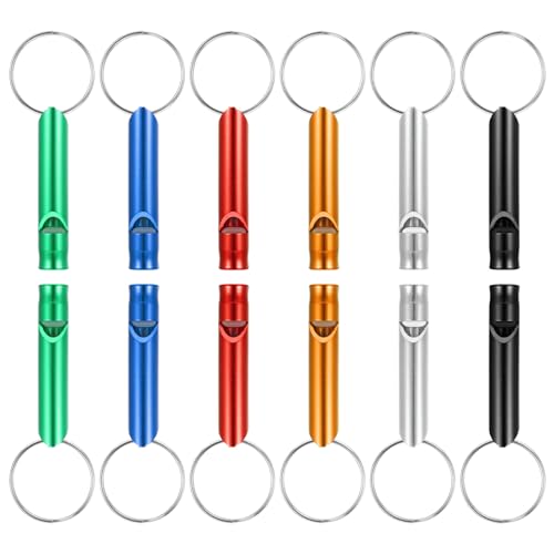Silbato de aluminio, 12 unidades, silbato de señal, silbato de señal, alto decibelio, emergencia, silbato de emergencia, con llavero, silbato de rescate para supervivencia al aire libre, senderismo,