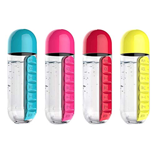 BSTiltion Pill Box Organizer met waterfles 600ml, 2 in 1 draagbare pillendoosjes 7 dag 1 keer per dag, pillendoosopslag… - Image 5