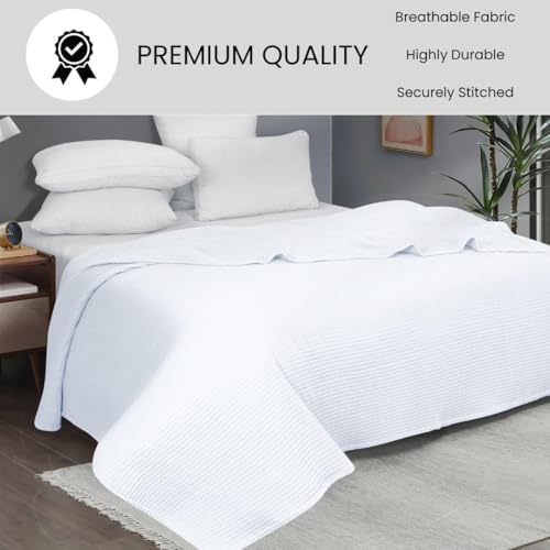 Image of 100% Combed Cotton Waffle Blanket for Bed,Sofa,Couch,| White |Queen -90X90 INCHES -Lightweight and Breathable Soft Woven AC Blankets,Throw for Summer, Spring, Winter, All Season