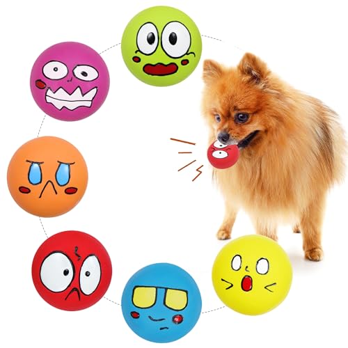 Latex Dog Squeaky Toys Balls for Teething Puppies Small Medium Dogs 6 Pcs Bouncy Cute Face Pet Dog Toys  Cucciolini Doodles Latex dog squeaky toys balls for teething puppies small medium dogs 6 pcs bouncy cute face pet dog toys   cucciolini doodles