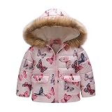Jchen Girls Winter Jacket Kids Hooded Down Coats Fleece Lined Thicken Warm Parka Jacket Outerwear wi