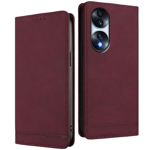 WBWONE Funda Cartera de Cuero para Huawei Honor 70 5G – Carcasa con Bloqueo RFID, Cierre Magnético, Ranuras para Tarjetas y Función de Soporte - Rojo Vino